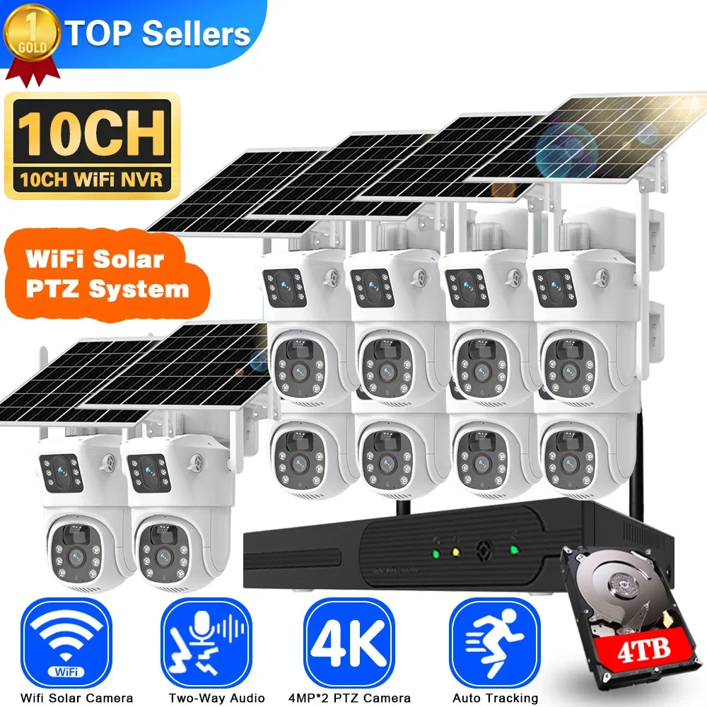 Home Security Kit With Camera - ソーラーcctvカメラシステム,デュアルレンズ,nvrキット,ワイヤレス,双方向オーディオ,ptz,ipセキュリティ,ビデオ監視セット,Wi-fi,4k,8mp,10ch