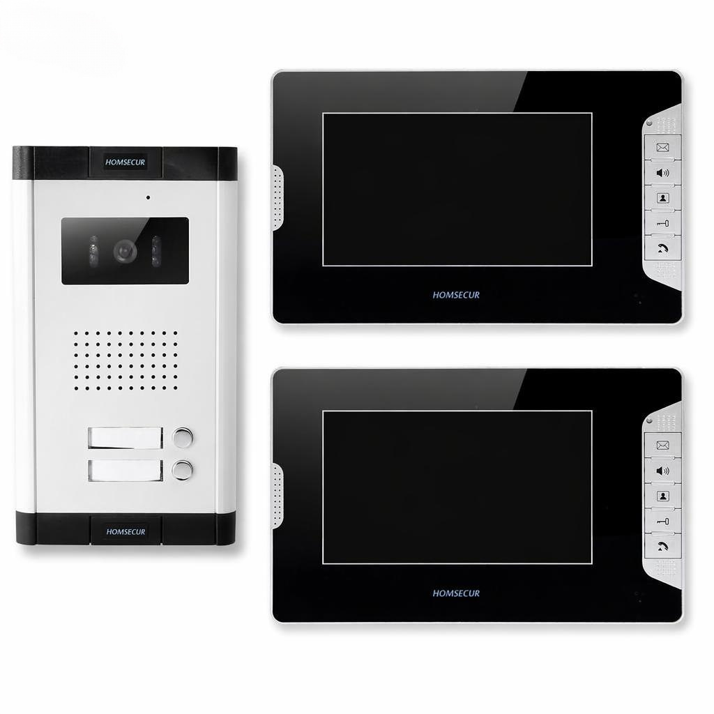 Home Security Kit With Camera - 4線式2世帯用ビデオドアホンインターホンシステム、7インチモニター、有線ホームセキュリティドアベル、夜間視覚カメラキット