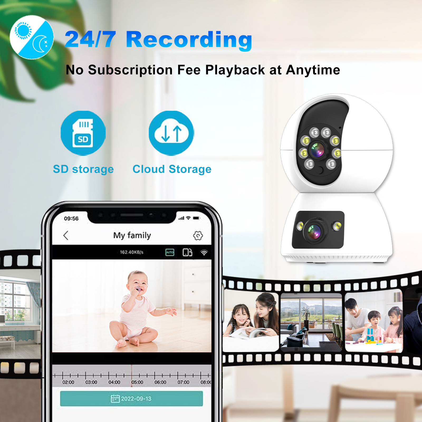 Home Security Land - 4MP Tuya/Eseecloud APP デュアルレンズフルカラーワイヤレス PTZ IP