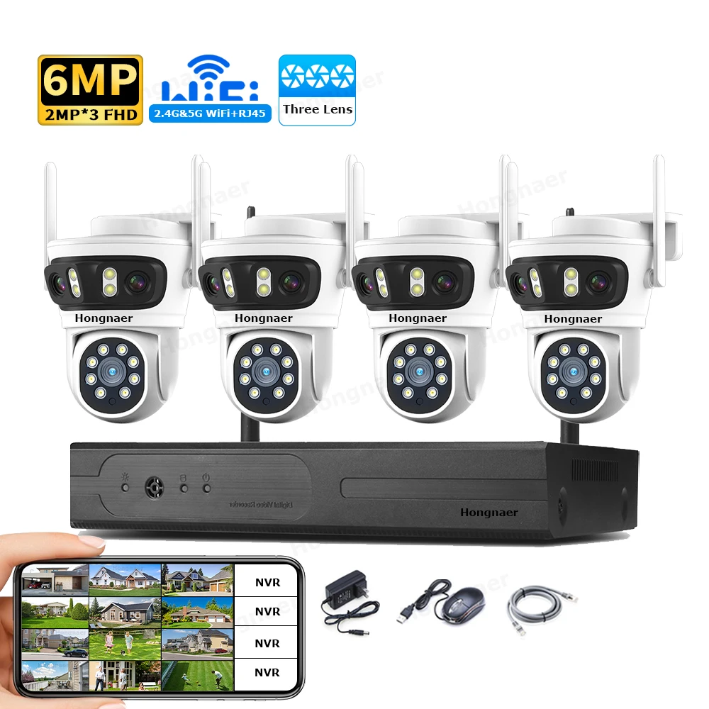 Home Security Kit With Camera - 2026年 ホンナール 6MP 4CH 3レンズ 2.4G