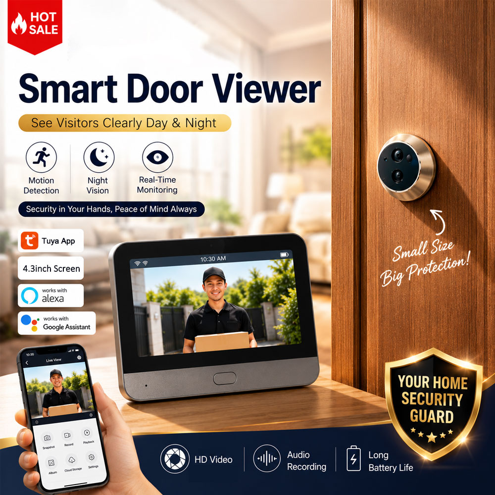 Home Security Google Camera - Tuya Smart 5MP ドア覗き穴カメラ、4.3インチHDスクリーンワイヤレスWiFiホームセキュリティカメラ、PIRモーションインターホンシステム