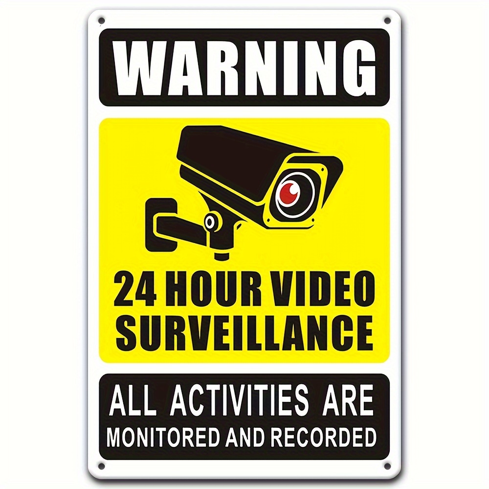 Home Security Business - 24時間365日ビデオ監視警告標識 - セキュリティカメラのアイコンが付いた耐久性のある鉄製金属、自宅、寝室用の屋外壁装飾。