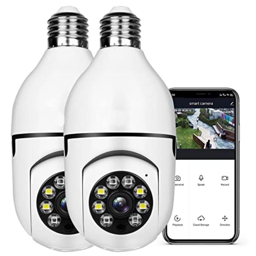 Home Security Wireless - 電球型1080PセキュリティワイヤレスカメラWifiスマートホーム監視用、E27電球ソケットに差し込むタイプ、スポットライトアラーム機能付き