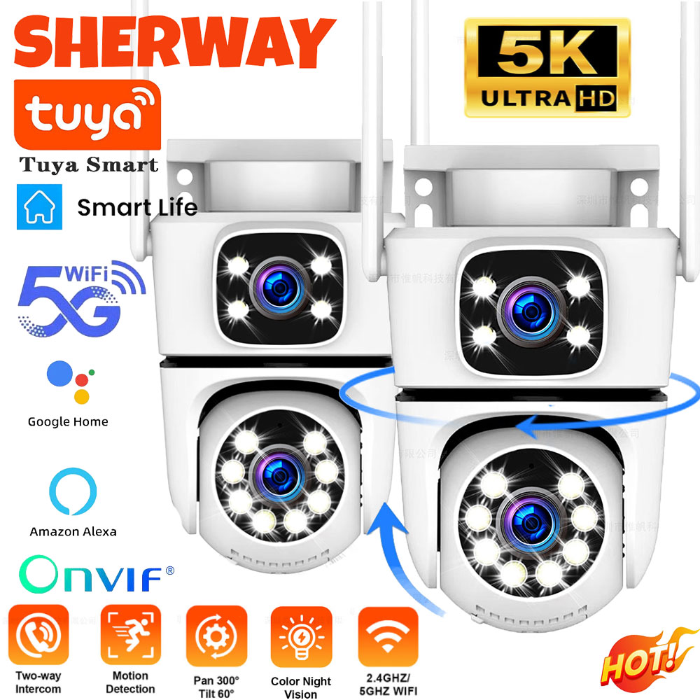 Home Security Google Camera - 4K Tuyaホームセキュリティ屋外5G Wifiカメラ デュアルレンズ デュアルスクリーン Alexa