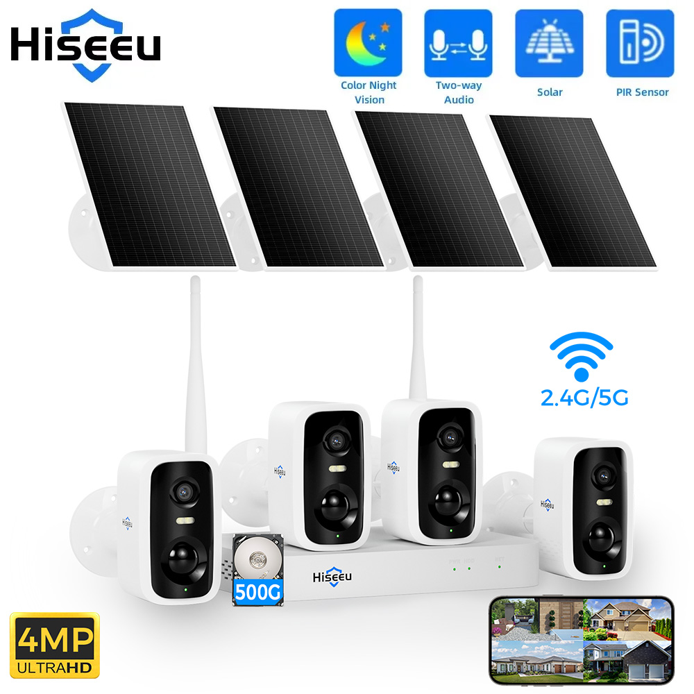 Home Security Kit With Camera - Hiseeu 10CH NVR 4MP WiFiソーラーIPカメラセキュリティシステムキット ナイトビジョン