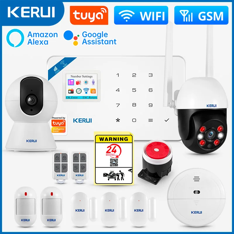 Home Security Google Camera - KERUI W181アラームシステムセキュリティホームWIFI GSMアラームTuyaスマートモーション検知器ドアセンサー盗難IPカメラAlexa Google対応