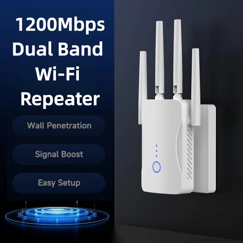 Home Security Wireless - 2.4G/5GHz デュアルバンドWiFiリピーター 1200Mbps 信号拡張ルーター 802.11N 長距離無線WiFiエクステンダー