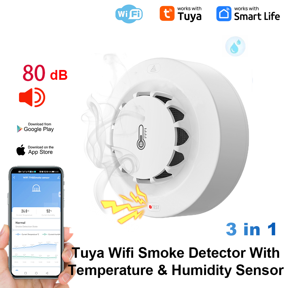 Tuya WiFi 温度と湿度センサー 煙探知機 保護アラー - Home Security Wireless のレビューと価格