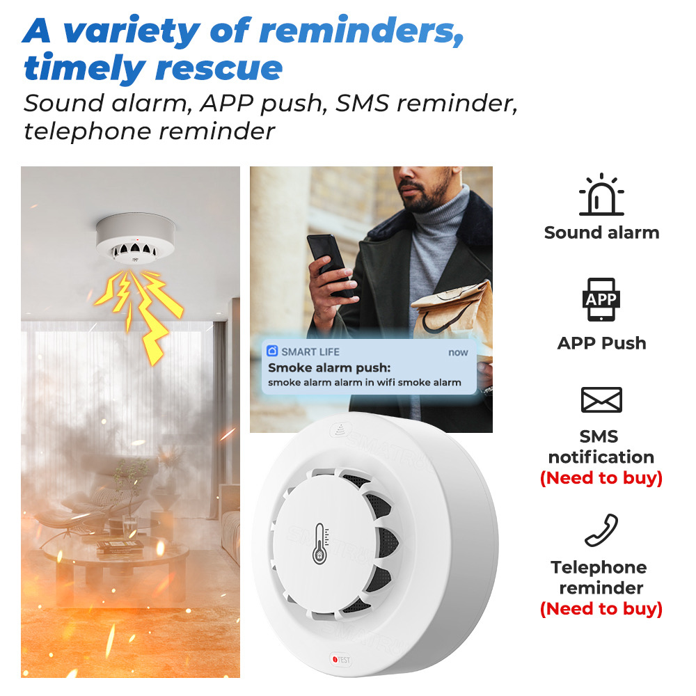Tuya WiFi 温度と湿度センサー 煙探知機 保護アラー - Home Security Wireless のレビューと価格