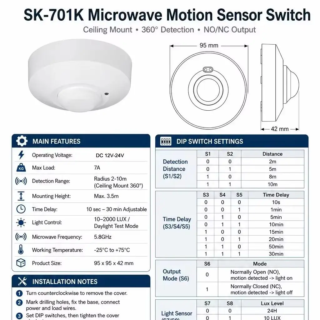 天井取り付け型DC12V-24Vマイクロ波レーダーセンサース - Home Security Radar System のレビューと価格