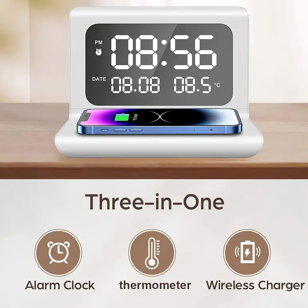 高速ワイヤレス充電パッドスタンド（目覚まし時計＆温度計付き） - Home Security Wireless のレビューと価格
